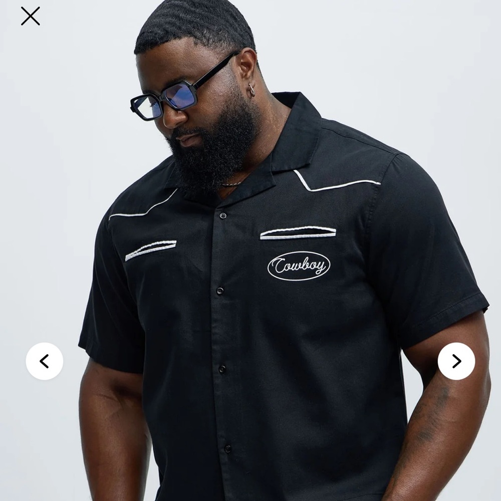 Embroidered Black Short-Sleeve Camp Shirt